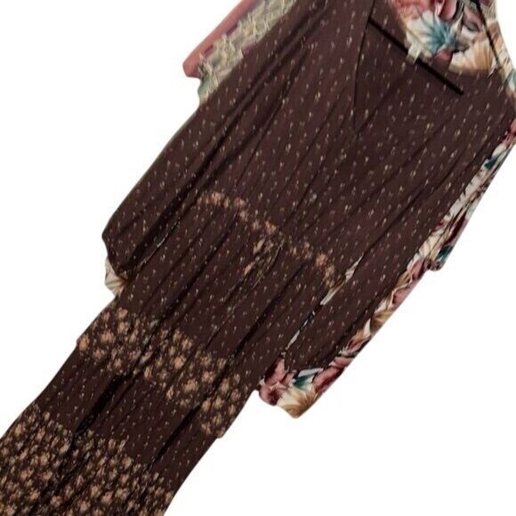 American Eagle Womens Brown Floral Maxi Dress M Long Boho Button Front With Tie - Picture 1 of 5